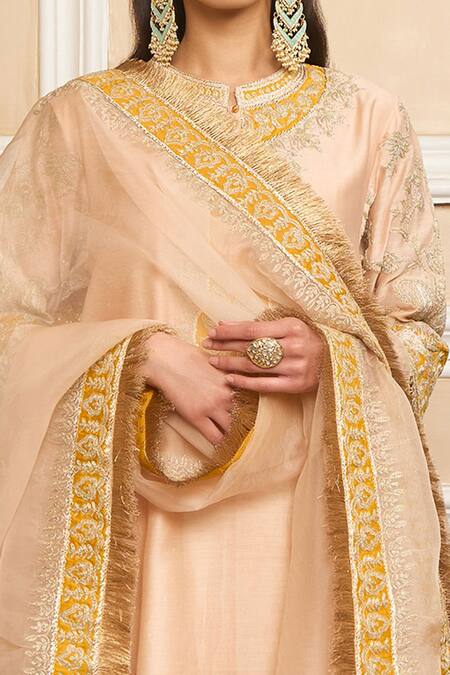 Sheetal Batra_Pink Dupatta  Organza, Kurta  Pure Chanderi, Salwar Embroidered Set_Online_at_Aza_Fashions