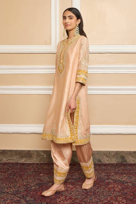 Buy_Sheetal Batra_Pink Dupatta  Organza, Kurta  Pure Chanderi, Salwar Embroidered Set_Online_at_Aza_Fashions