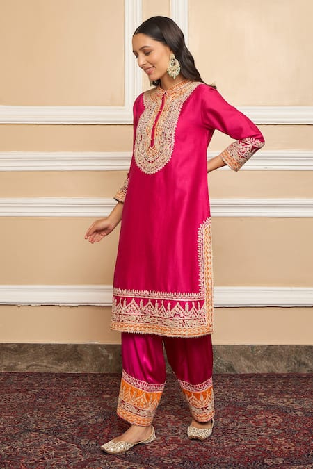 Buy Sheetal Batra Pink Dupatta Organza, Kurta Pure Chanderi, Salwar Embroidered Set Online at Aza Fashions Buy_Sheetal Batra_Pink Dupatta Organza, Kurta Pure Chanderi, Salwar Embroidered Set _Online_at_Aza_Fashions