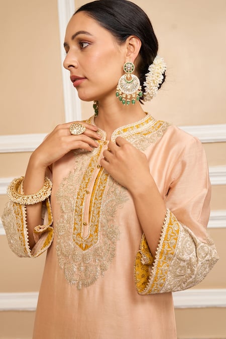 Sheetal Batra_Pink Dupatta  Organza, Kurta  Pure Chanderi, Embroidered A-line Set _at_Aza_Fashions