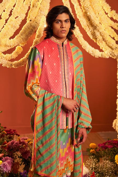 Siddhartha Bansal Green Stripe Print Stole Online at Aza Fashions Siddhartha Bansal_Green Stripe Print Stole _Online_at_Aza_Fashions