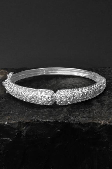 Shop_Sangeeta Boochra_Silver Plated Crystals Zara Cz Embellished Bracelet _Online_at_Aza_Fashions
