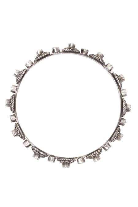 Sangeeta Boochra_Silver Plated Saanvi Ruby Embellished Bracelet - Single Pc_Online_at_Aza_Fashions