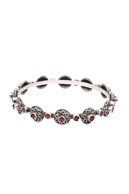 Buy_Sangeeta Boochra_Silver Plated Saanvi Ruby Embellished Bracelet - Single Pc_Online_at_Aza_Fashions