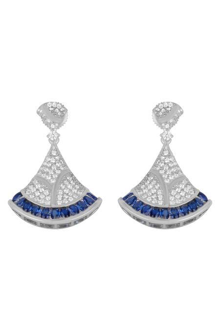 Shop_Sangeeta Boochra_Blue Stones Saniya Silver Drop Earrings _Online_at_Aza_Fashions