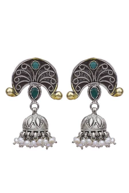 Buy_Sangeeta Boochra_Silver Plated Beads Zara Drop Jhumkas _Online_at_Aza_Fashions