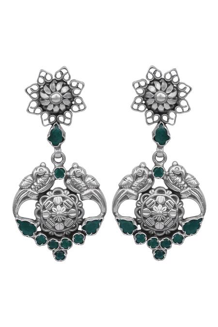Buy_Sangeeta Boochra_Silver Plated Stones Amaya Peacock Carved Earrings _Online_at_Aza_Fashions