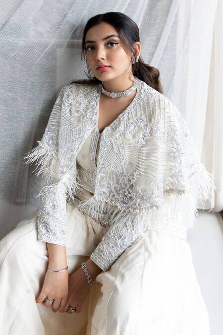 Sunita Bhandari_Ivory Viscose, Organza Beads, Sequins, Cut Work, Dana Kurta And Sharara Set _at_Aza_Fashions