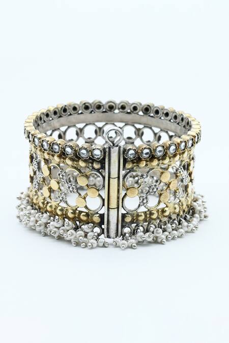 Sangeeta Boochra_Silver Plated Pearls Nazmin Embellished Bracelet _Online_at_Aza_Fashions