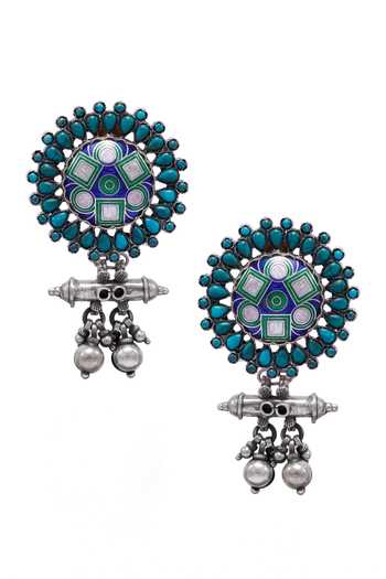 Buy_Sangeeta Boochra_Silver Plated Stones Rubina Embellished Earrings _Online_at_Aza_Fashions