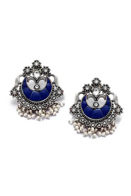 Buy_Sangeeta Boochra_Blue Beads, Diamonds Sunat Kundan Embellished Chandbalis _Online_at_Aza_Fashions