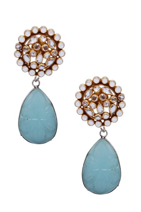 Buy_Sangeeta Boochra_Silver Plated Stones Basira Tear Drop Shaped Earrings _Online_at_Aza_Fashions