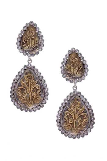 Buy_Sangeeta Boochra_Silver Plated Stones Nazpari Floral Carved Earrings _Online_at_Aza_Fashions