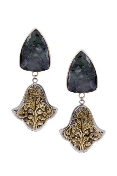 Buy_Sangeeta Boochra_Silver Plated Stone Shahra Mughal Shaped Earrings _Online_at_Aza_Fashions