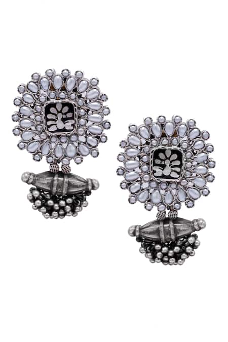 Buy_Sangeeta Boochra_Silver Plated Stones Natila Embellished Earrings _Online_at_Aza_Fashions