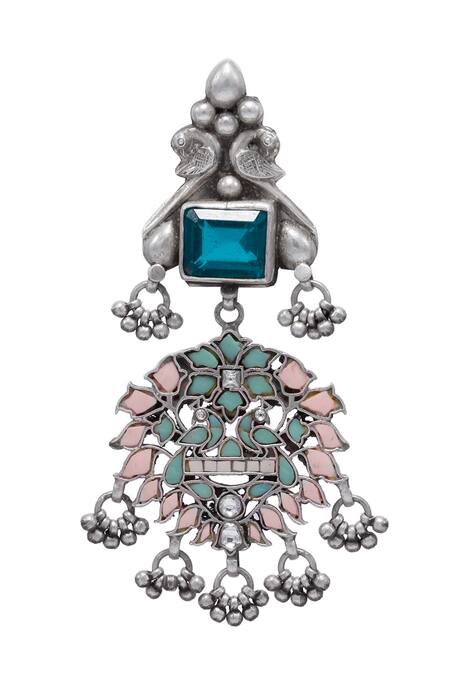 Sangeeta Boochra_Cream Beads, Cut Work Kashida Kundan Embellished Earrings _Online_at_Aza_Fashions