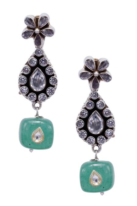 Sangeeta Boochra_Silver Plated Stones, Beads Nazmil Floral Shaped Earrings _Online_at_Aza_Fashions