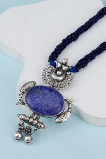Sangeeta Boochra_Silver Plated Jahanara Lapiz Embellished Necklace _Online_at_Aza_Fashions