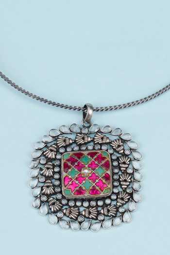 Sangeeta Boochra_Silver Plated Zara Kundan Embellished Necklace _Online_at_Aza_Fashions
