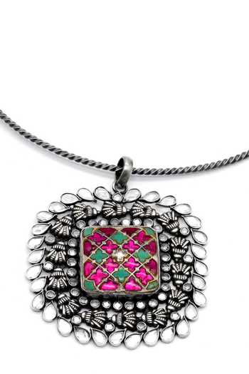 Buy_Sangeeta Boochra_Silver Plated Zara Kundan Embellished Necklace _Online_at_Aza_Fashions