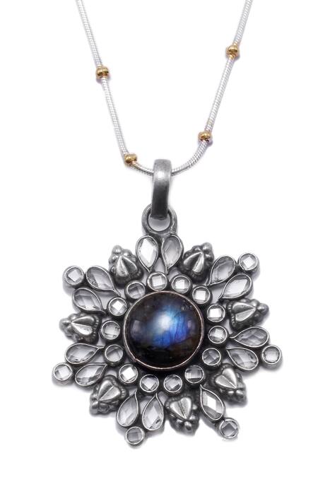 Buy_Sangeeta Boochra_Silver Plated Sofia Handcrafted Pendant Necklace _Online_at_Aza_Fashions