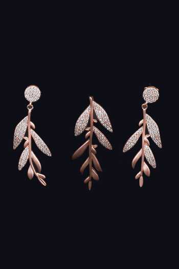Sangeeta Boochra_Gold Plated Stones Jannat Leaf Dangler Pendant With Earrings _Online_at_Aza_Fashions