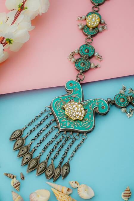 Neeta Boochra_Silver Plated Kundan Embellished Meenakari Pendant Necklace_Online_at_Aza_Fashions