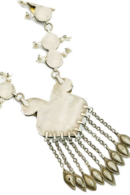 Shop_Neeta Boochra_Silver Plated Kundan Embellished Meenakari Pendant Necklace_Online_at_Aza_Fashions