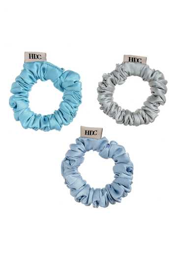 Buy_Hair Drama CO_Blue Silk Satin Scrunchies - Set Of 3_Online_at_Aza_Fashions