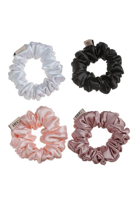 Hair Drama CO_Multi Color Silk Satin Scrunchies - Set Of 4_Online_at_Aza_Fashions