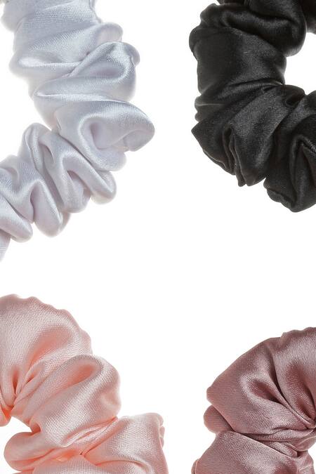 Buy_Hair Drama CO_Multi Color Silk Satin Scrunchies - Set Of 4_Online_at_Aza_Fashions