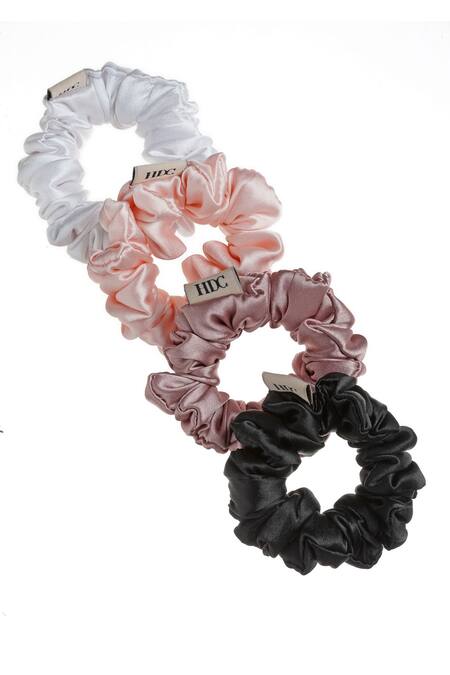 Shop_Hair Drama CO_Multi Color Silk Satin Scrunchies - Set Of 4_Online_at_Aza_Fashions