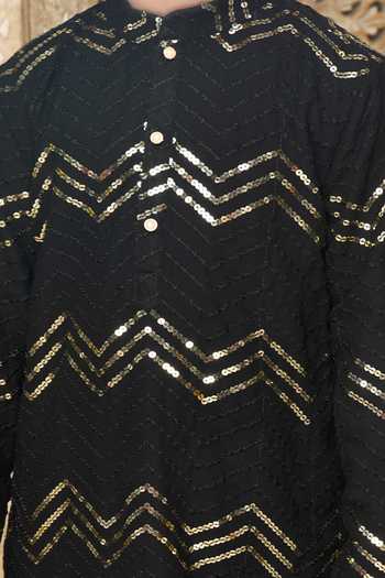 Shop_Saka Designs_Black Cotton Sequins, Embroidery Kurta Set_Online_at_Aza_Fashions