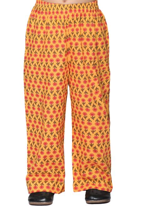 Shop_Saka Designs_Orange Cotton Tassels Flared Floral Printed Kaftan And Pant_Online_at_Aza_Fashions