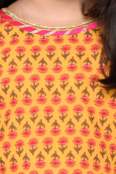 Saka Designs_Yellow Pure Cotton Floral Pattern Top And Sharara Set_at_Aza_Fashions