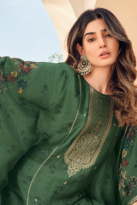 Label Varsha_Green Printed Kaftan And Pant Set_Online_at_Aza_Fashions
