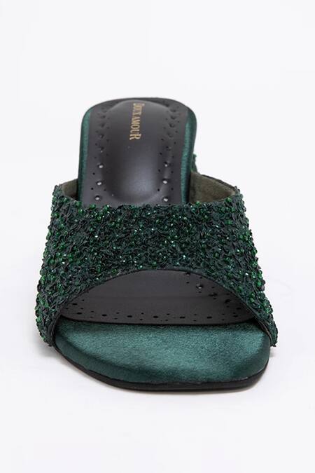 Doux Amour_Green Sequins Valencia Nebula Embellished Heels _Online_at_Aza_Fashions