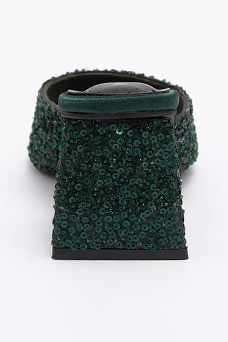 Buy_Doux Amour_Green Sequins Valencia Nebula Embellished Heels _Online_at_Aza_Fashions