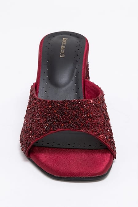 Doux Amour Red Sequins Valencia Nebula Embellished Flare Heels Online at Aza Fashions Doux Amour_Red Sequins Valencia Nebula Embellished Flare Heels _Online_at_Aza_Fashions