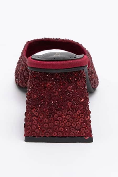 Buy Doux Amour Red Sequins Valencia Nebula Embellished Flare Heels Online at Aza Fashions Buy_Doux Amour_Red Sequins Valencia Nebula Embellished Flare Heels _Online_at_Aza_Fashions