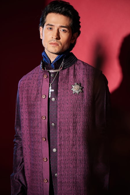 Shop_BUBBER COUTURE_Wine Cotton Silk Embroidery Cutdana Bundi _Online_at_Aza_Fashions