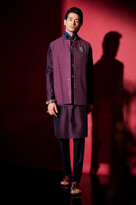 BUBBER COUTURE_Wine Cotton Silk Embroidery Cutdana Bundi _Online_at_Aza_Fashions