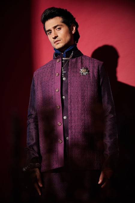 Buy_BUBBER COUTURE_Wine Cotton Silk Embroidery Cutdana Bundi _Online_at_Aza_Fashions