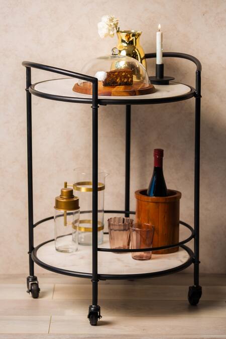 S. G. Home White Metal And Marble Monique Bar Cart Online at Aza Fashions S. G. Home_White Metal And Marble Monique Bar Cart_Online_at_Aza_Fashions