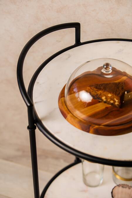 Shop S. G. Home White Metal And Marble Monique Bar Cart Online at Aza Fashions Shop_S. G. Home_White Metal And Marble Monique Bar Cart_Online_at_Aza_Fashions