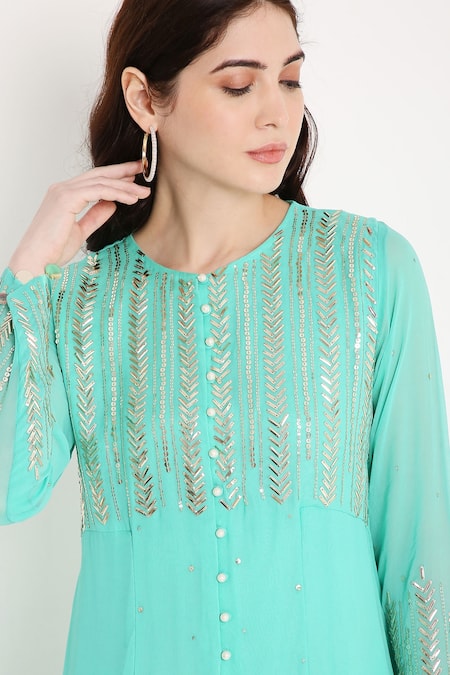 Shop Bha Sha Blue Georgette, Silk Satin Sequins, Shama Asymmetric Tunic And Dhoti Pant Set Online at Aza Fashions Shop_Bha Sha_Blue Georgette, Silk Satin Sequins, Shama Asymmetric Tunic And Dhoti Pant Set _Online_at_Aza_Fashions