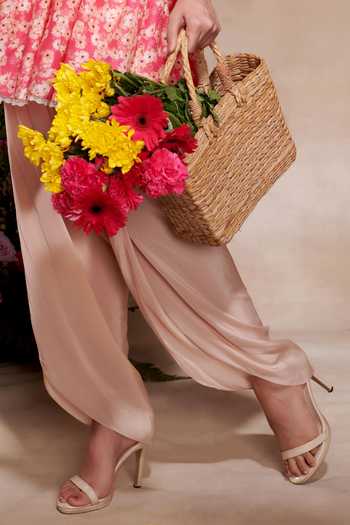 Buy_SHASHA GABA_Pink Viscose, Organza, Crepe Lace Printed Serene A-line Kurta And Dhoti Pant Set _Online_at_Aza_Fashions