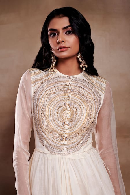 Buy SHASHA GABA Ivory Organza Embroidery Round Neck Bliss Mandala Gown Online at Aza Fashions Buy_SHASHA GABA_Ivory Organza Embroidery Round Neck Bliss Mandala Gown _Online_at_Aza_Fashions