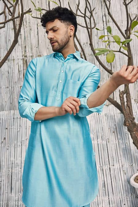 Buy Charkhee Blue Chanderi, , Satin Pathani Kurta And Salwar Set Online at Aza Fashions Buy_Charkhee_Blue Chanderi, , Satin Pathani Kurta And Salwar Set _Online_at_Aza_Fashions