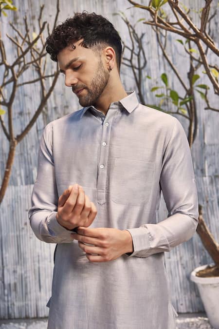 Buy Charkhee Grey Chanderi, Satin, Full Sleeve Pathani Kurta And Salwar Set Online at Aza Fashions Buy_Charkhee_Grey Chanderi, Satin, Full Sleeve Pathani Kurta And Salwar Set _Online_at_Aza_Fashions